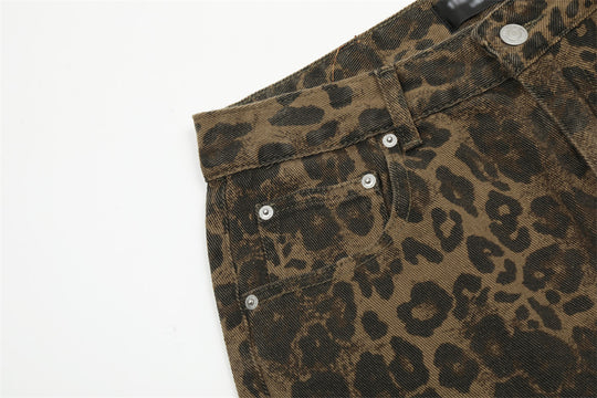 Leopard Print Loose Straight Trousers Men