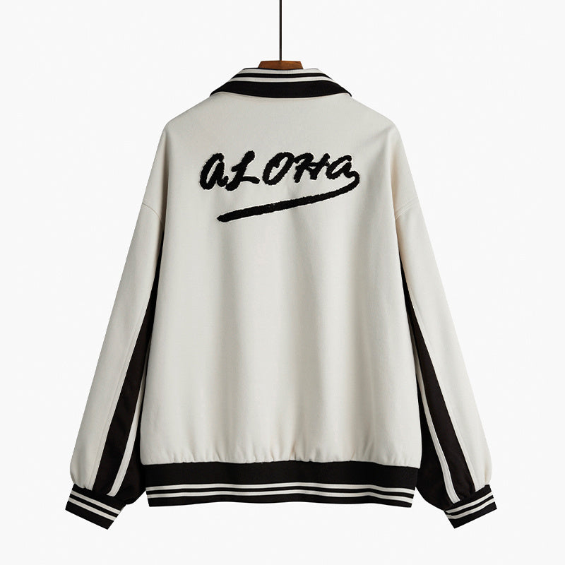 Woolen Coat Women Loose Short American Zipper Baseball Jacket