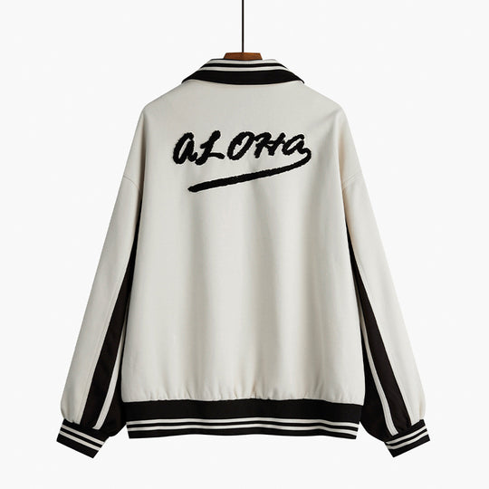 Woolen Coat Women Loose Short American Zipper Baseball Jacket