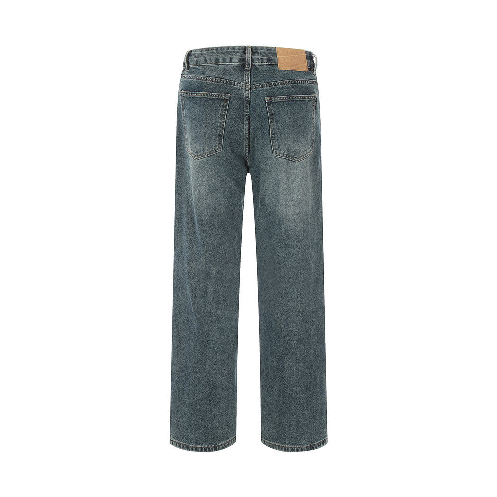 Ripped Knee Jeans Men Straight-leg Trousers