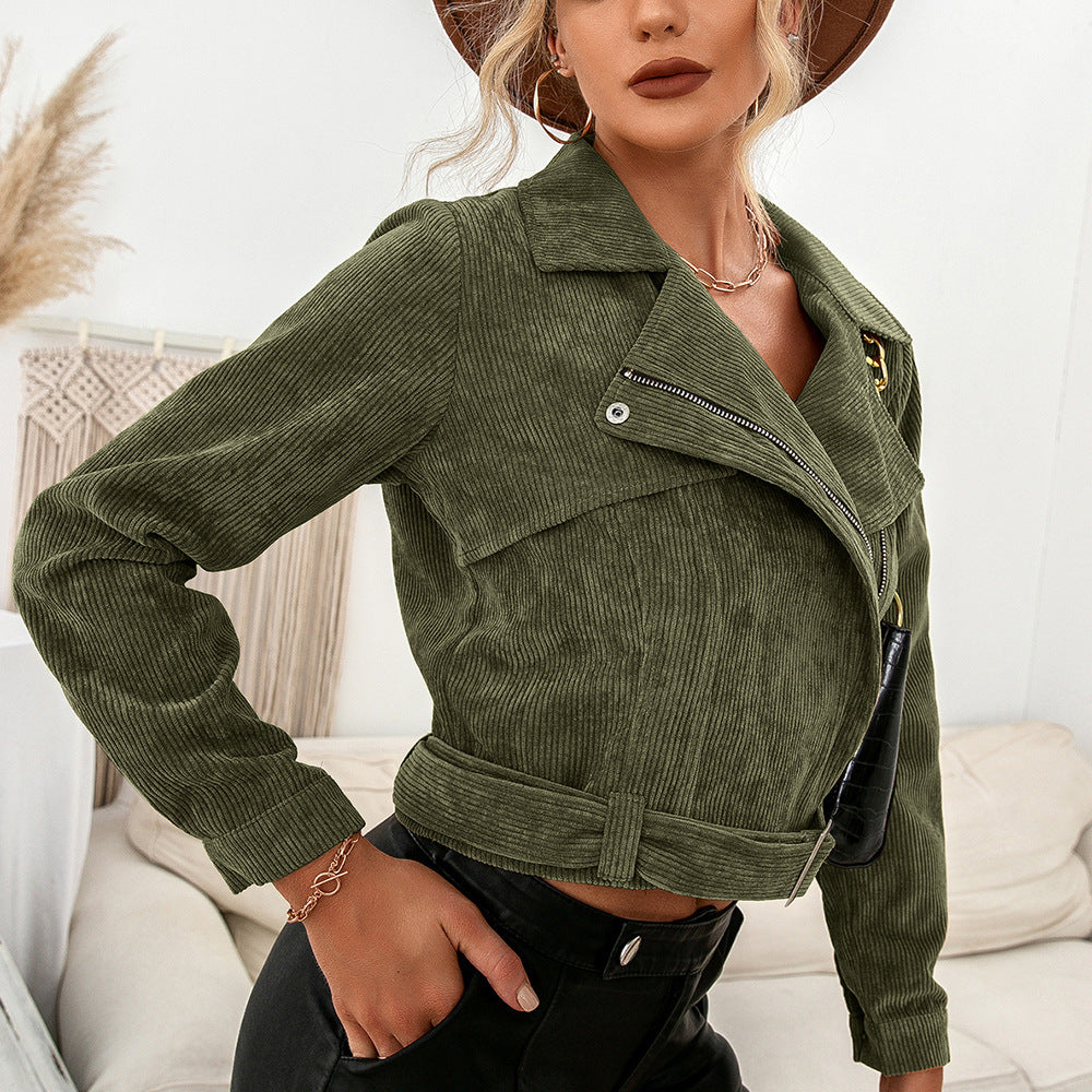 Corduroy Casual Side Zip Short Jacket Coat Top Women