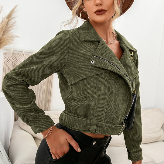 Corduroy Casual Side Zip Short Jacket Coat Top Women