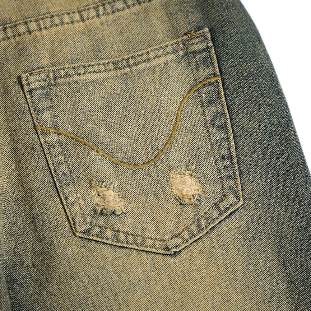 Washed White Denim Bootcut Trousers Men