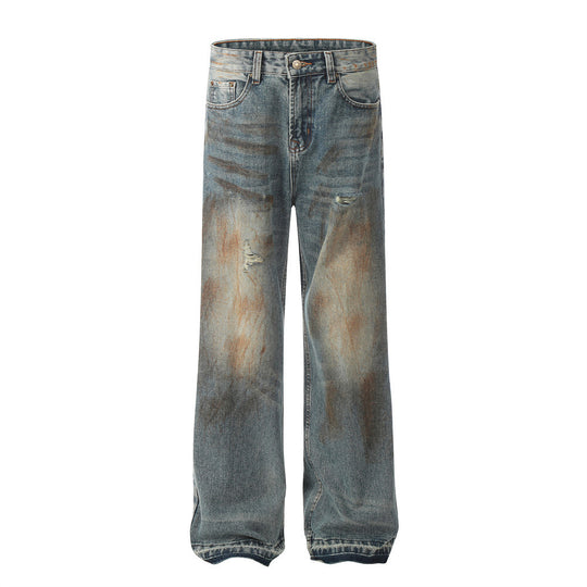 Fashion Holes Straight-leg Denim Men Trousers