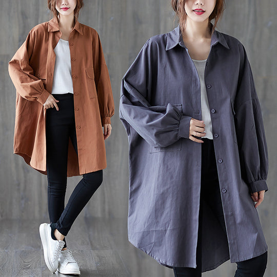 Cardigan Shirt Collar Big Pocket Windbreaker Jacket Women