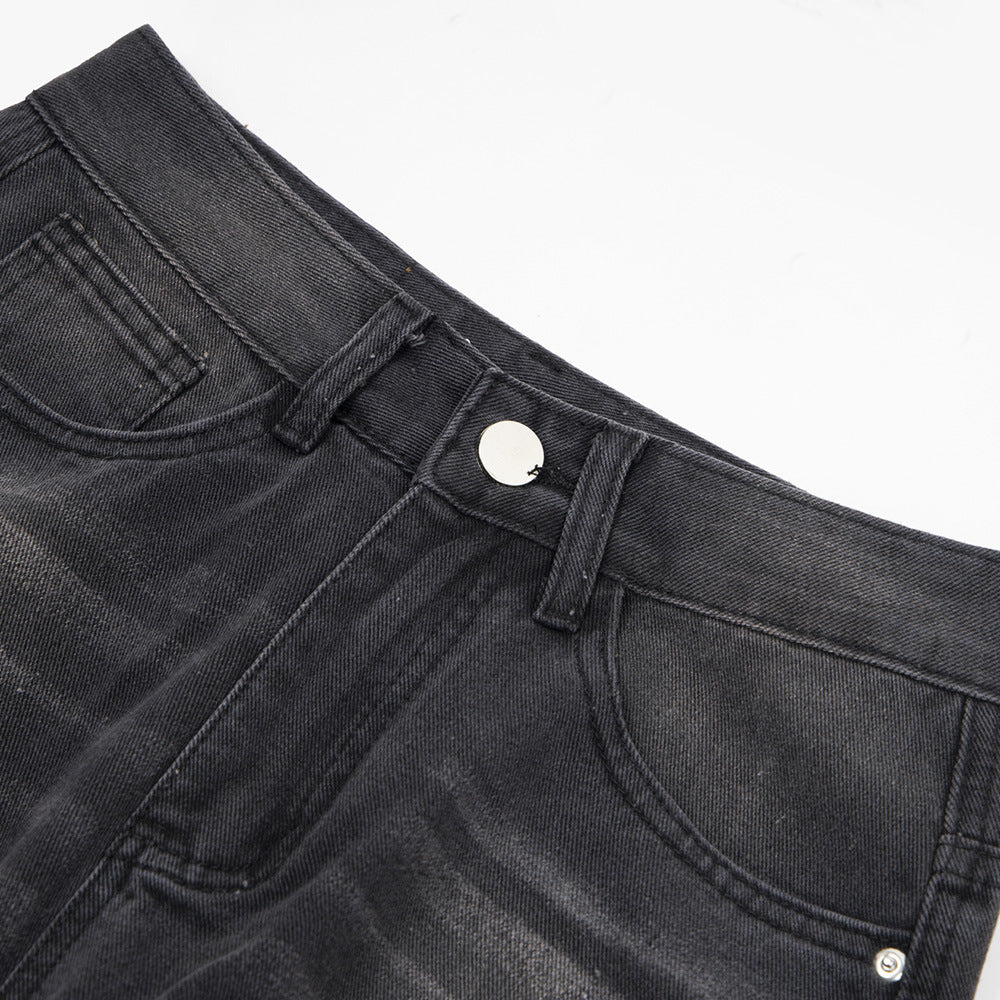 Distressed Washed Denim Loose Trousers For Men