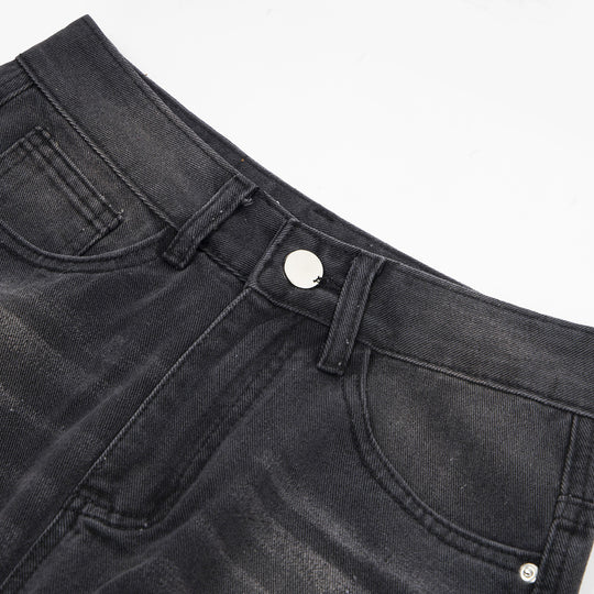 Distressed Washed Denim Loose Trousers For Men