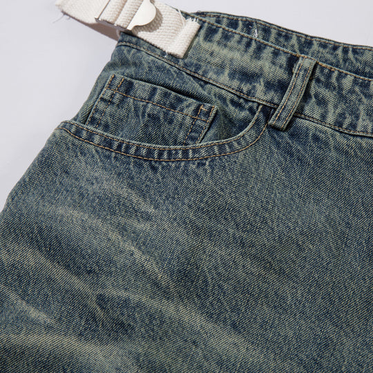 Washed Old Raw Edge Denim Shorts For Men