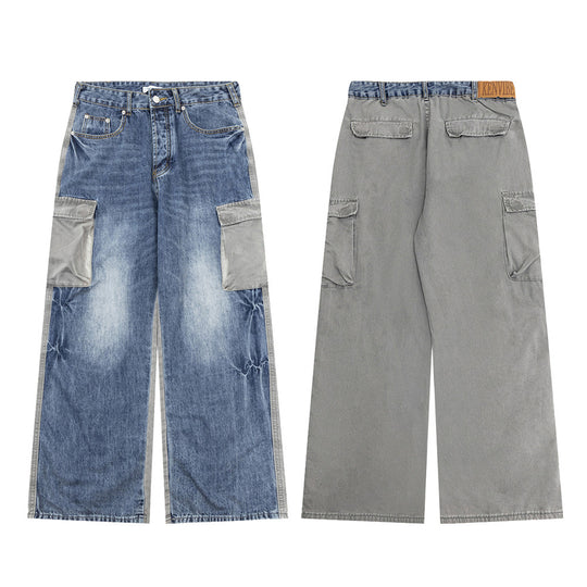Fashion Men Loose Pockets Straight-leg Trousers