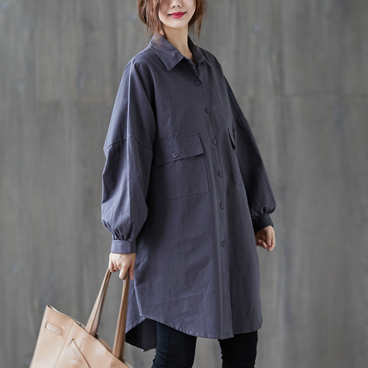 Cardigan Shirt Collar Big Pocket Windbreaker Jacket Women