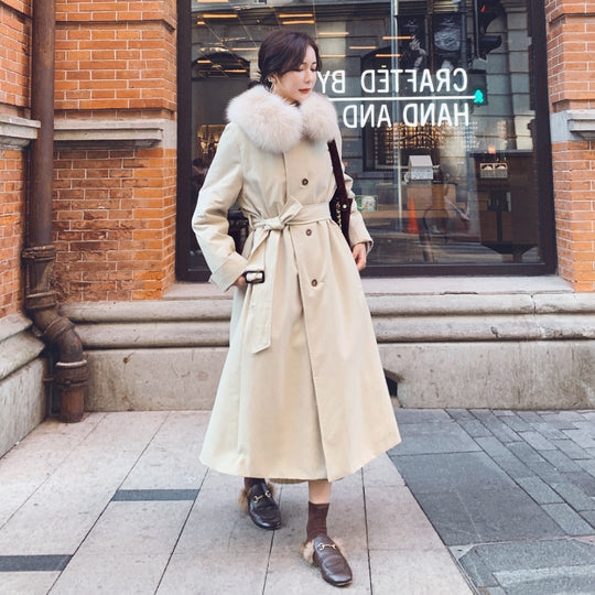 Temperament Lapel Waist Belt Inner Thickening Tooling Padded Jacket Women
