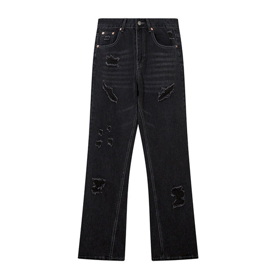 Washing Hole Denim Bootcut Trousers Men