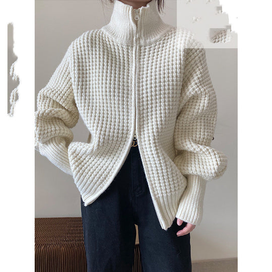 Thickened Loose Lazy Sweater Zipper Knitted Cardigan Jacket Women