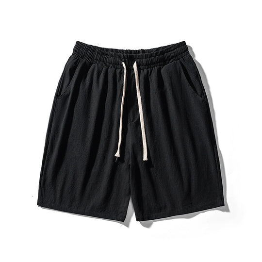 Cotton Line Shorts Men Summer Elastic Waist
