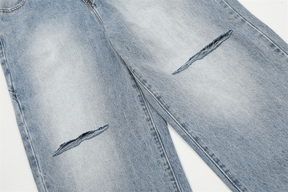 Fashion Knee Hole Denim Trousers Men