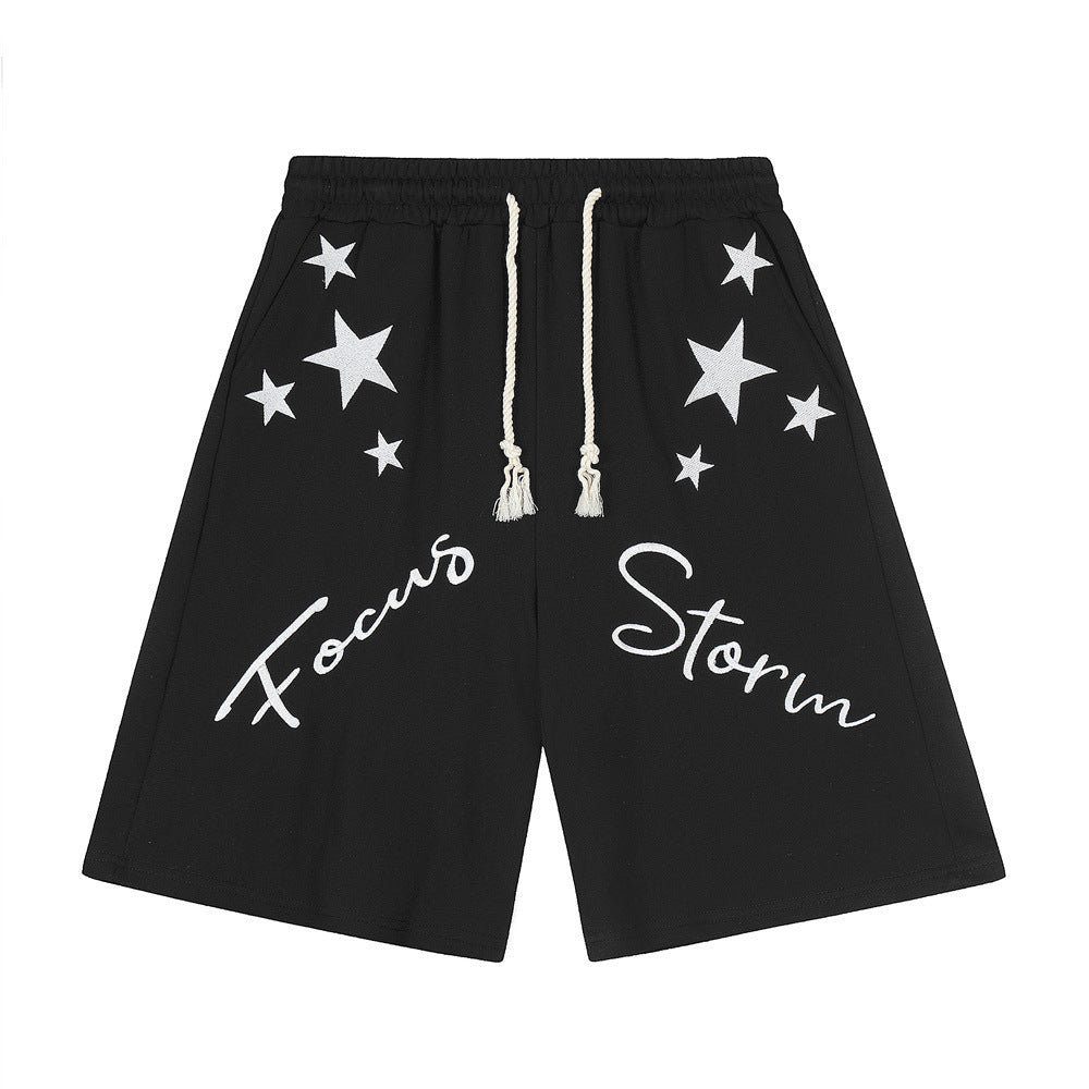 High Street Design Five-pointed Star Embroidered Shorts Men