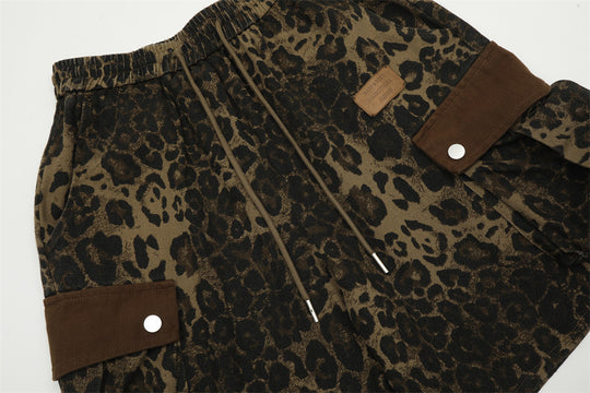 Fashion Leopard Print Cargo Shorts Men
