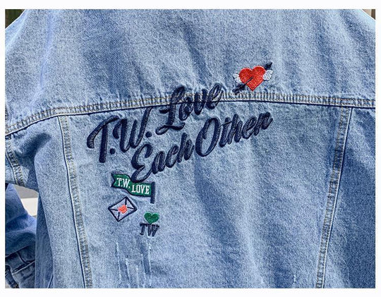 All-match Korean Style Loose Embroidered Denim Jacket Women