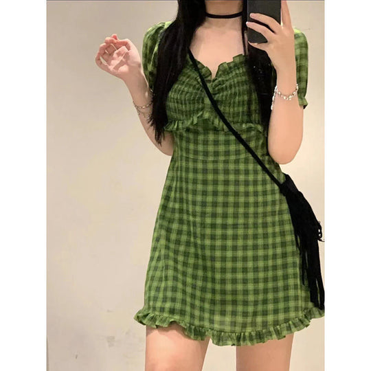 Green Plaid Dress For Women In Summer
