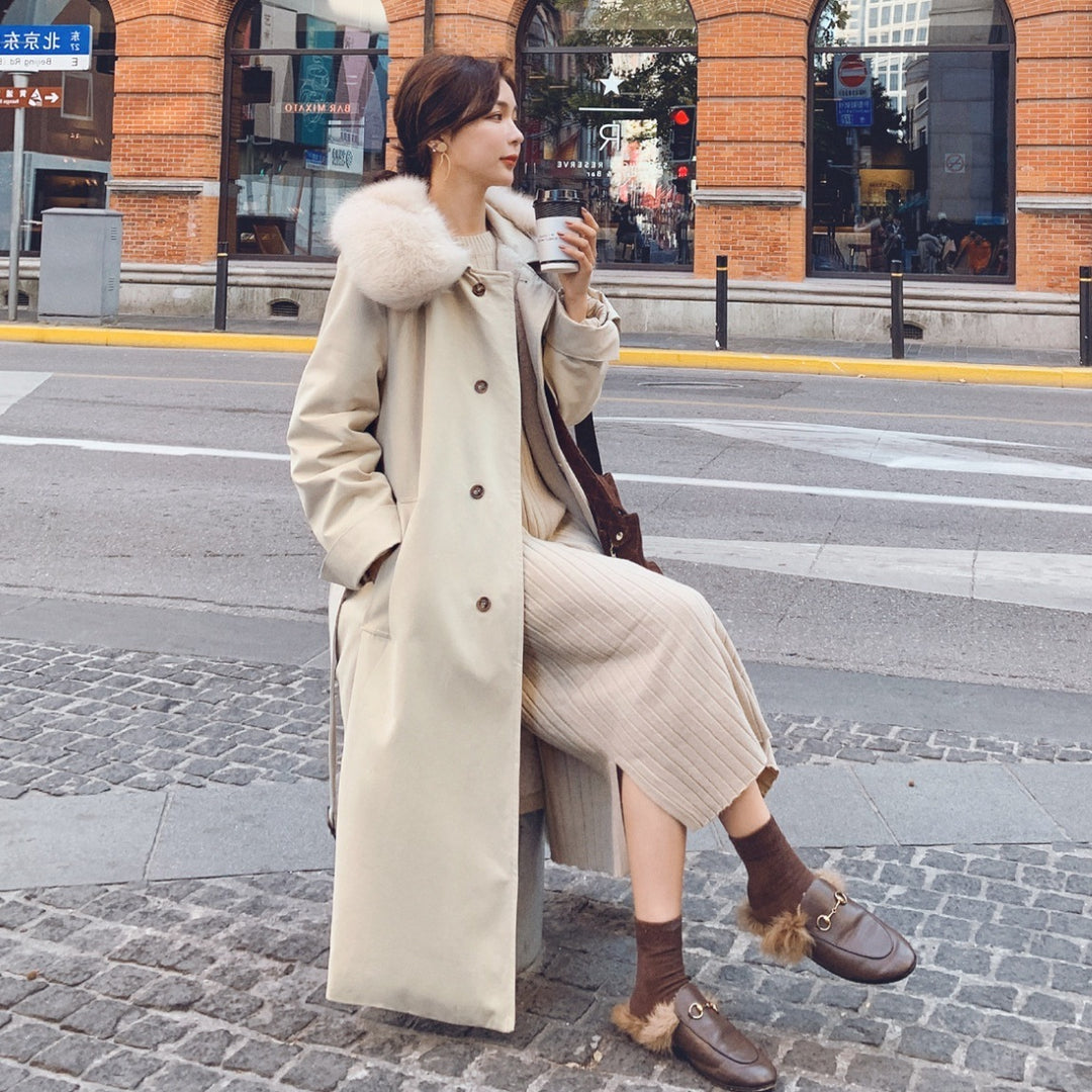 Temperament Lapel Waist Belt Inner Thickening Tooling Padded Jacket Women