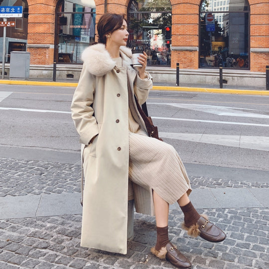 Temperament Lapel Waist Belt Inner Thickening Tooling Padded Jacket Women