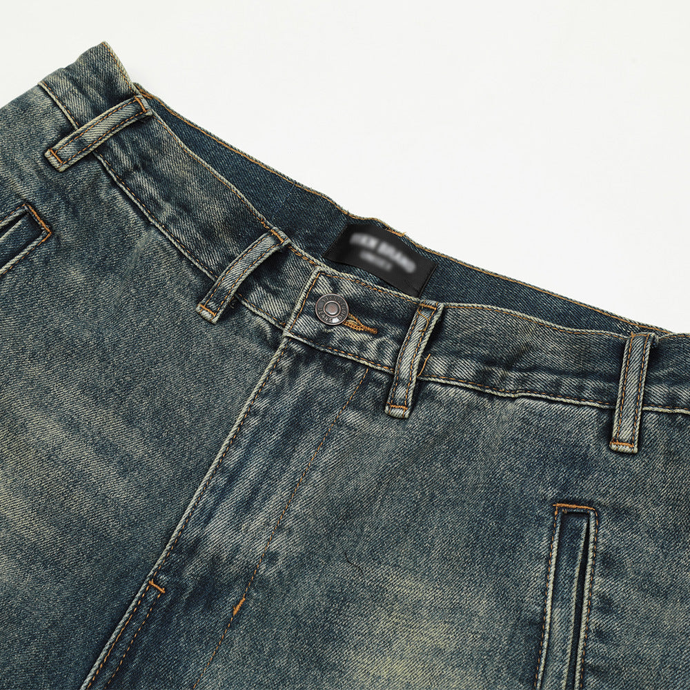 Washed Denim Straight-leg Trousers Men