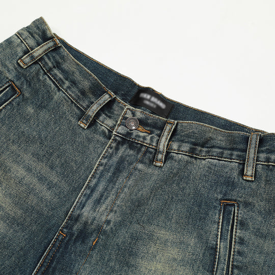 Washed Denim Straight-leg Trousers Men