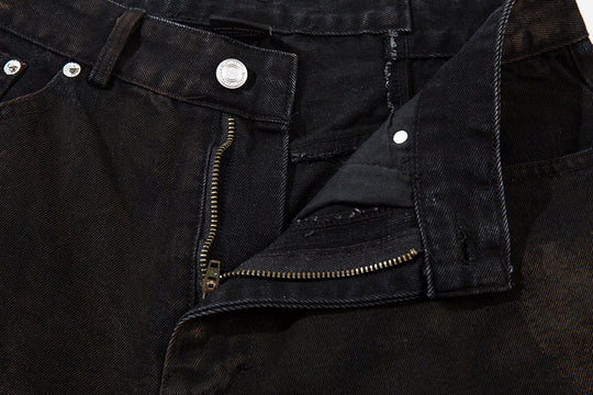Waste Soil Spray Painting Old Dirty Denim Shorts Men