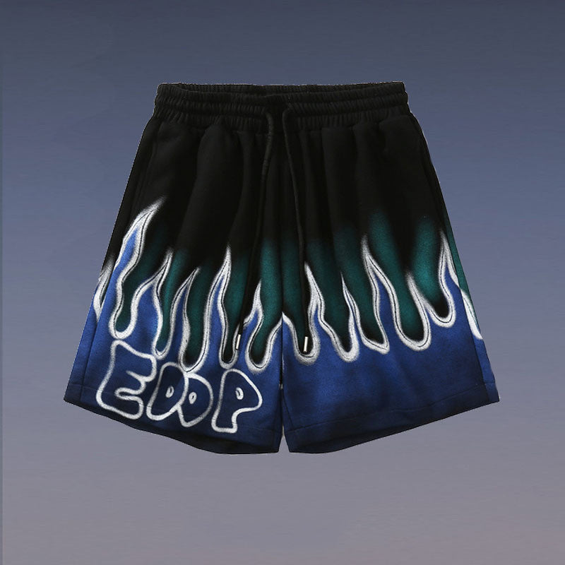 European And American Street Flame Graffiti Sports Shorts Men