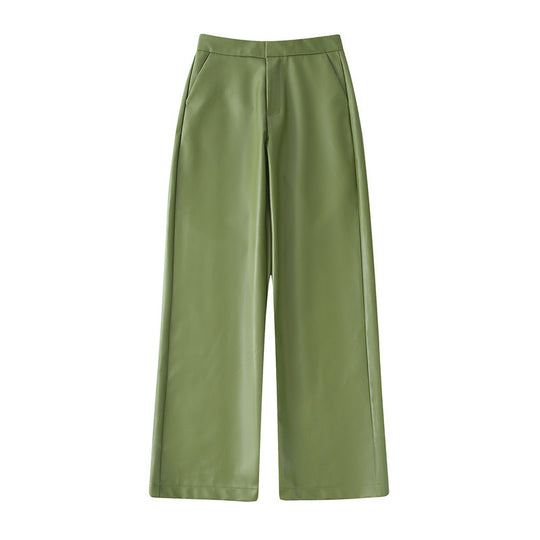 Single Breasted Casual Imitation Leather Suit Jacket Trousers Suit Women