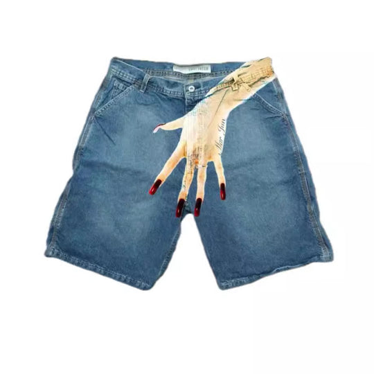 Y2g Hip Hop Trend Pattern Printed Denim Shorts Men
