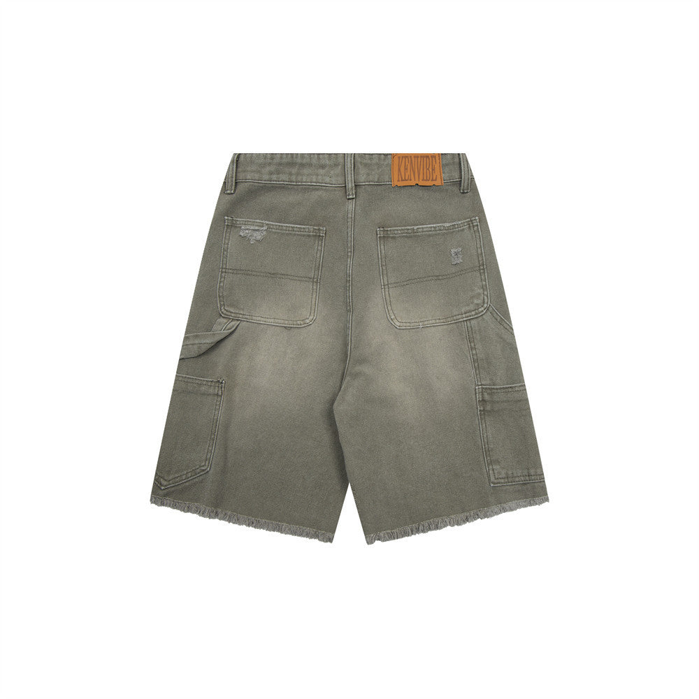 Fashion Washed Hole Denim Shorts Men