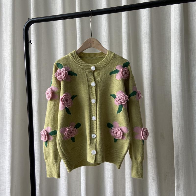 Women's Rose Flower Embroidery Hong Kong Style Sweater Women Jacket