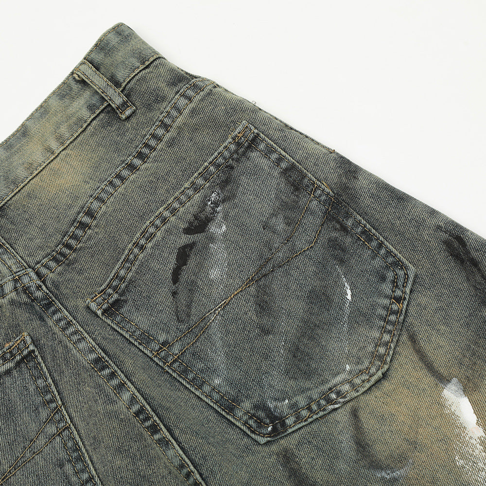 Splash Ink Denim Straight-leg Trousers Men