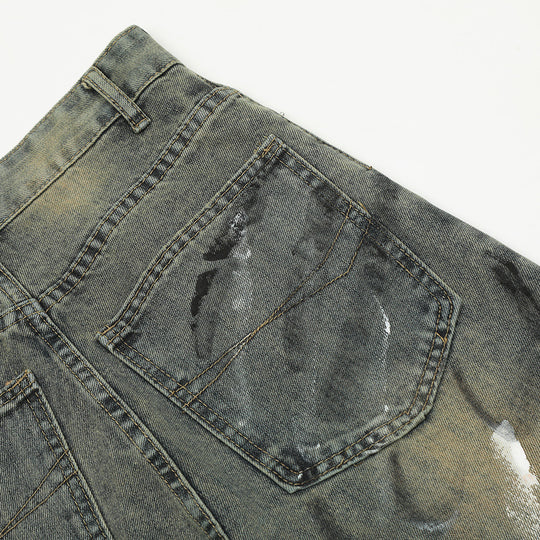 Splash Ink Denim Straight-leg Trousers Men