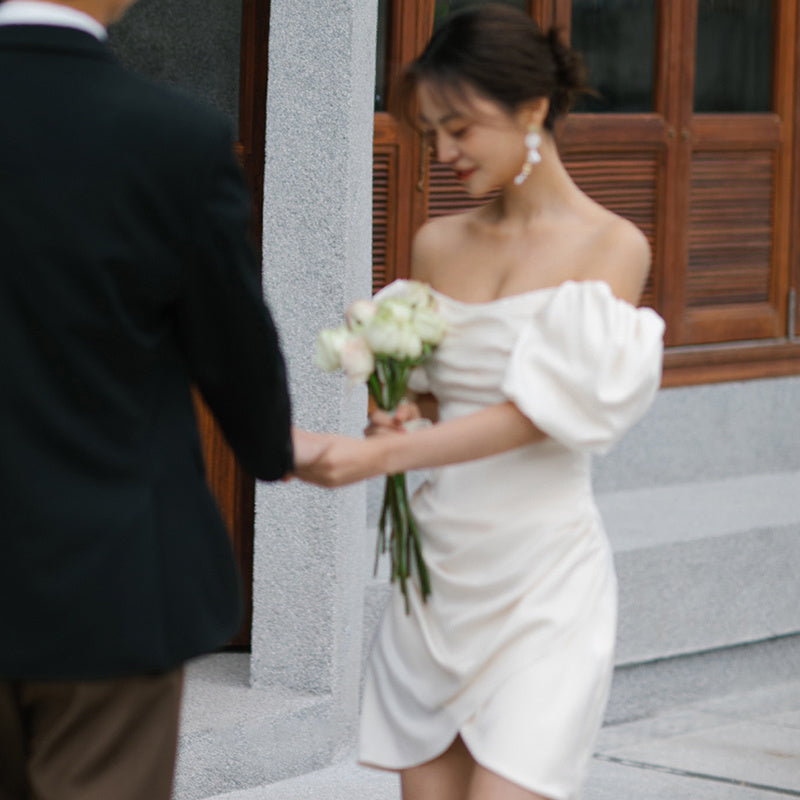 French Light Wedding Dress Off Shoulder