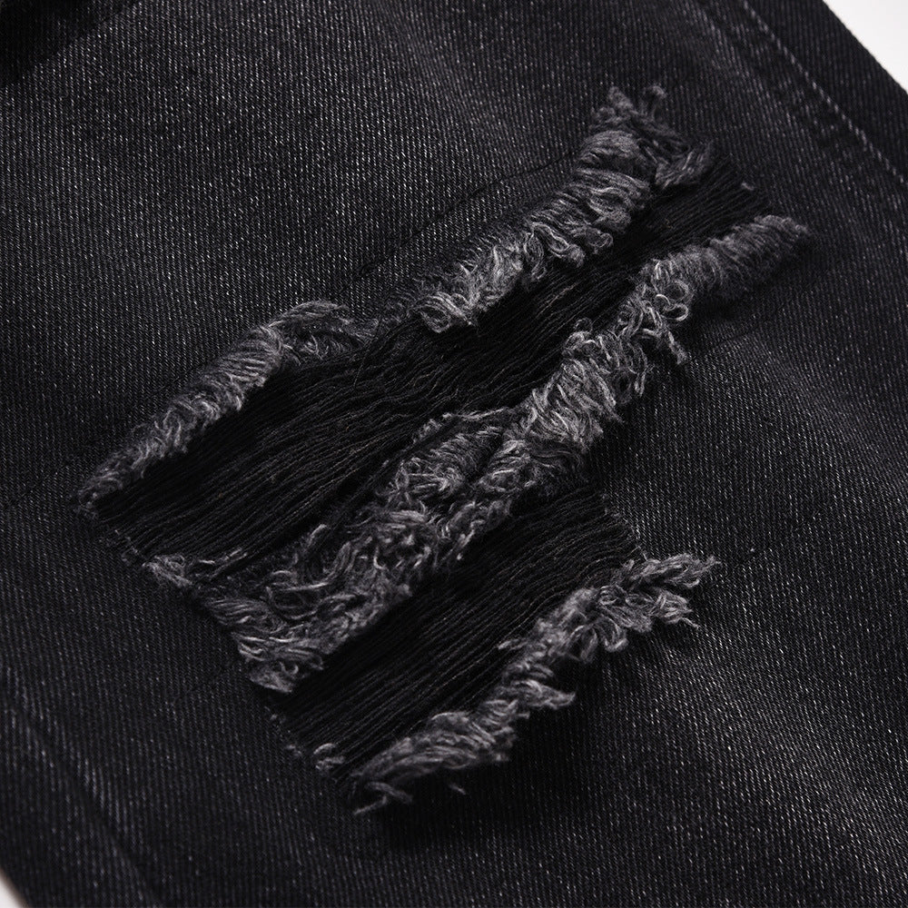 Distressed Wide Leg Denim Trousers For Men