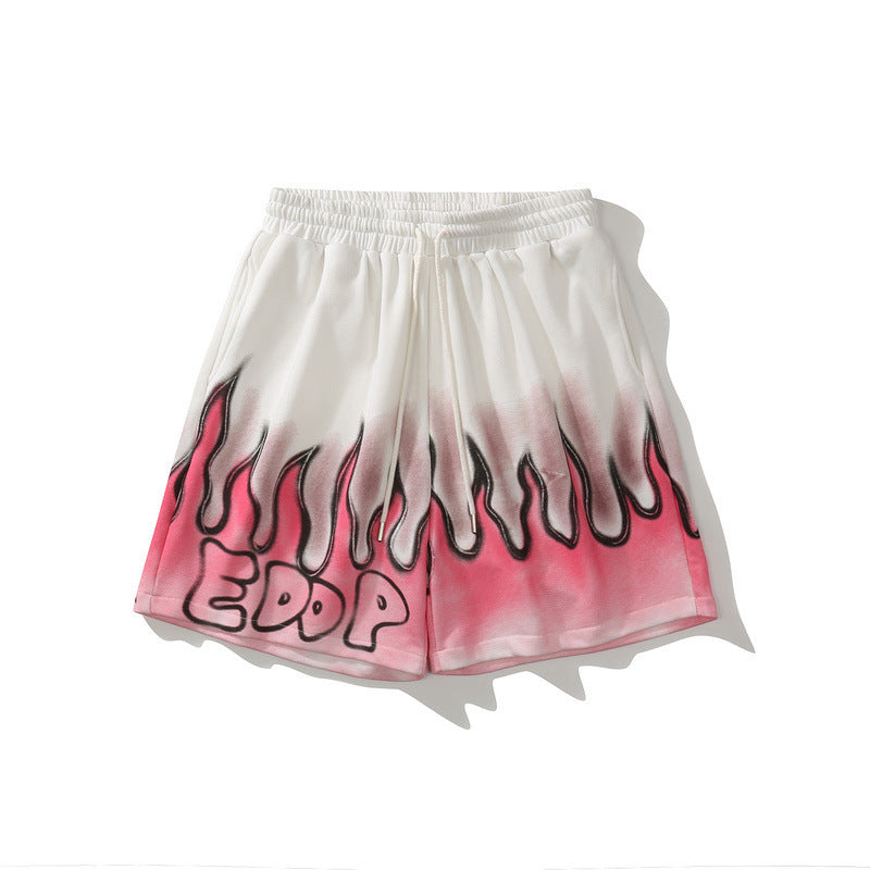 European And American Street Flame Graffiti Sports Shorts Men