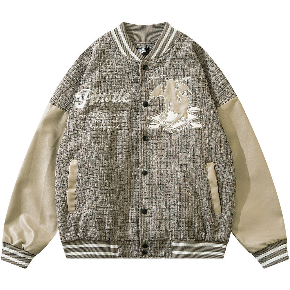 American Style Stitching PU Leather Jacket For Men And Women