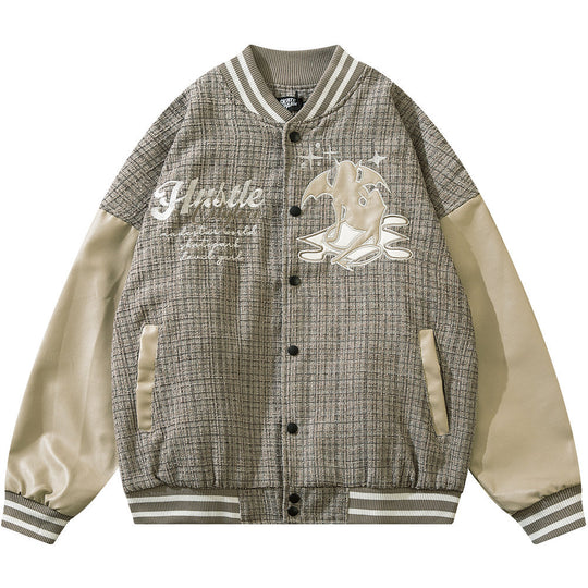 American Style Stitching PU Leather Jacket For Men And Women