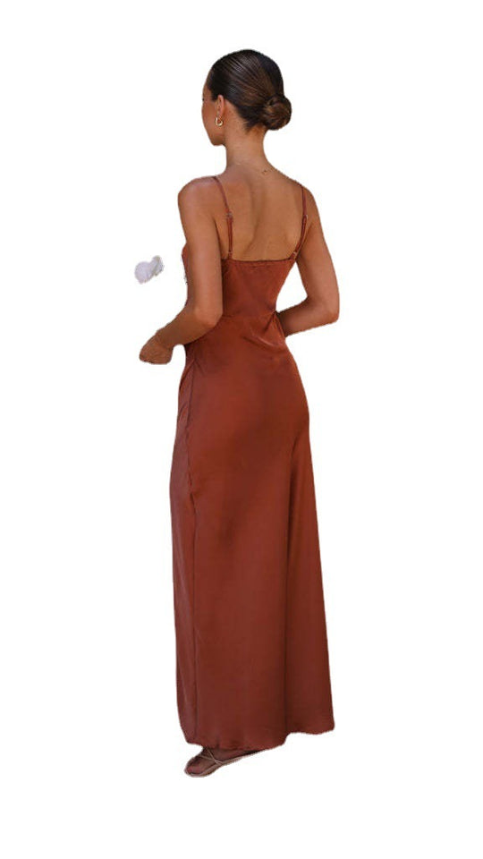 Summer Pure Color Split Dress Women