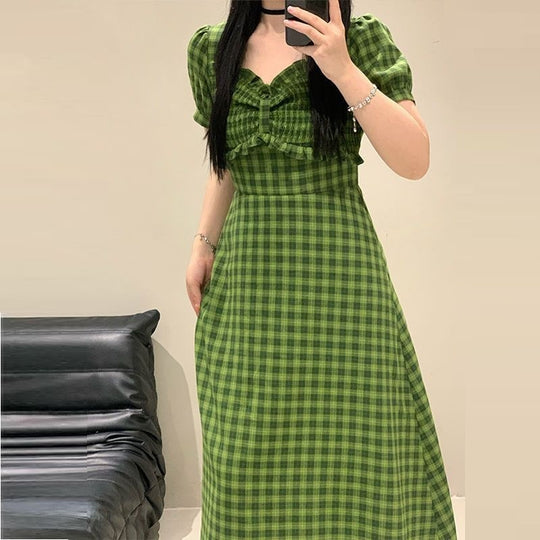 Green Plaid Dress For Women In Summer