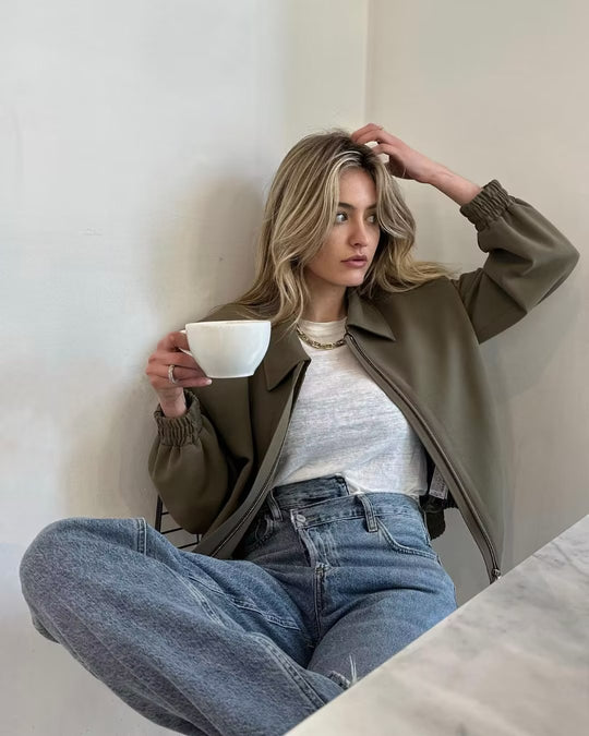 Spring New European And American Style Women's Zipper Lapel Jacket Women