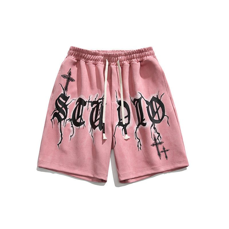 Hip Hop Letter Print Sports Shorts Men Loose Street
