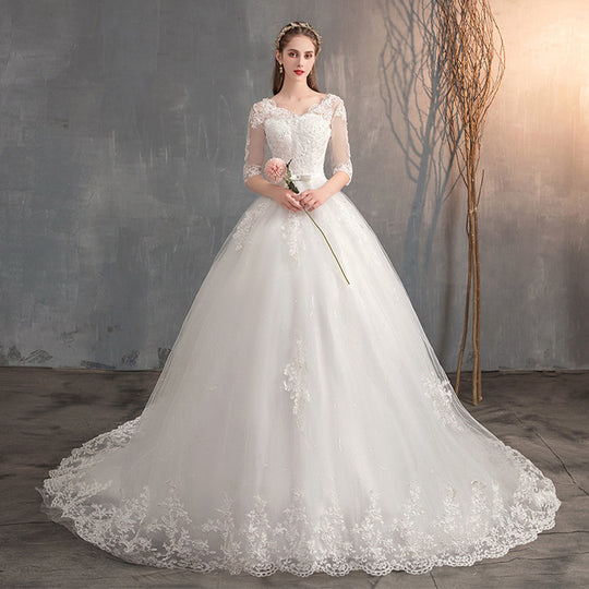 Wedding Dress Tail Deep V-neck Lace