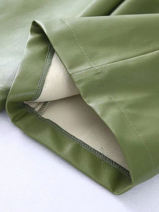 Single Breasted Casual Imitation Leather Suit Jacket Trousers Suit Women