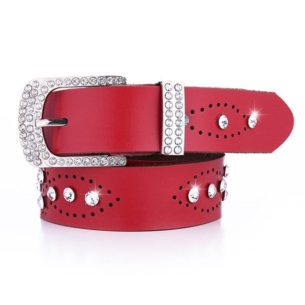 Women's Rhinestone Inlaid Leather Belt