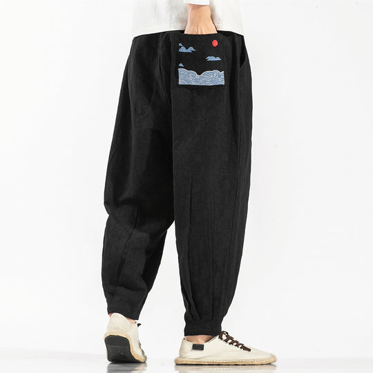 Chinese Style Retro Embroidery Men Trousers