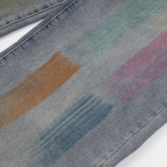 Splash Ink Loose Denim Trousers Men And Women