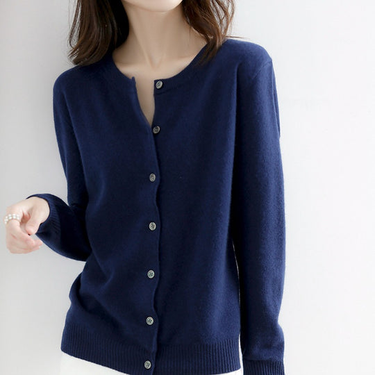 Round Neck Knitted Cardigan Women Loose Solid Color Jacket